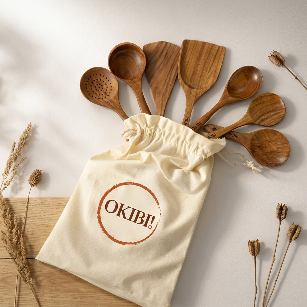 Okibi 木灯チーク™｜そろそろ、脱プラ。天然チーク 木製キッチンツール 7点セット