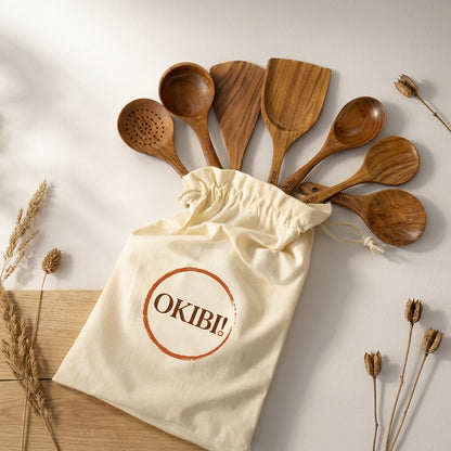 Okibi 木灯チーク™｜そろそろ、脱プラ。天然チーク 木製キッチンツール 7点セット