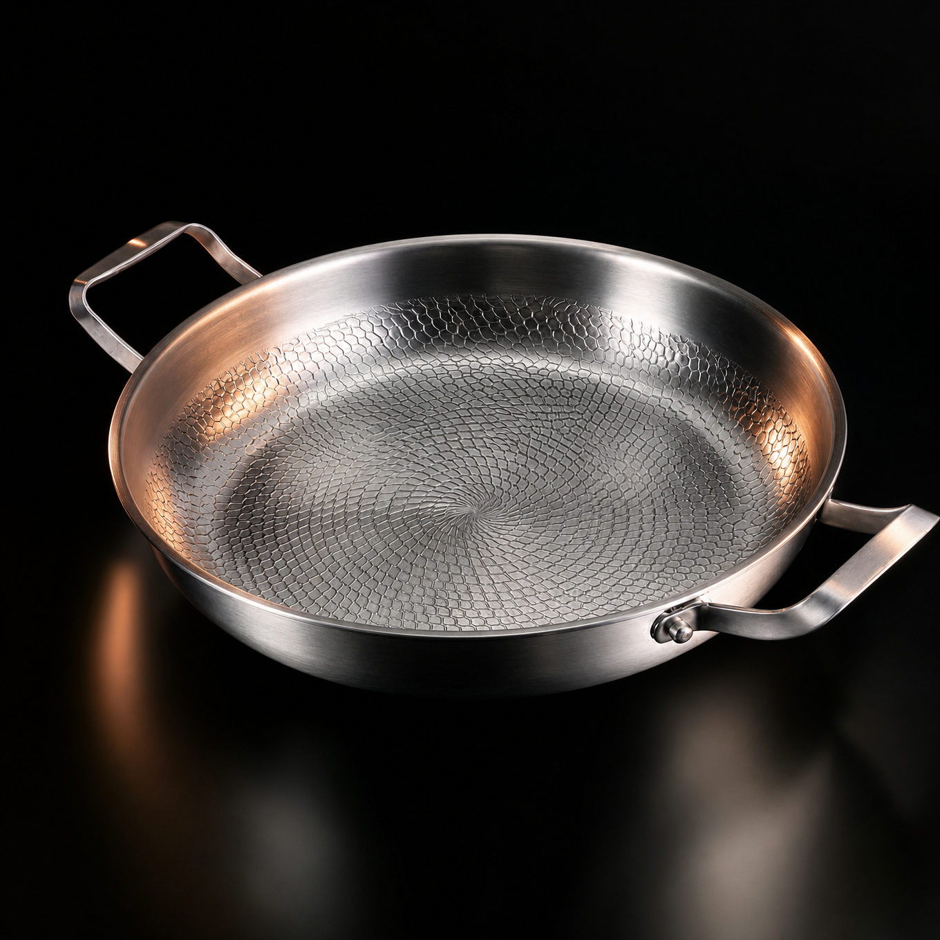 Hand-hammered two-handle titanium pan, PFAS-free oven-safe cookware by Okura