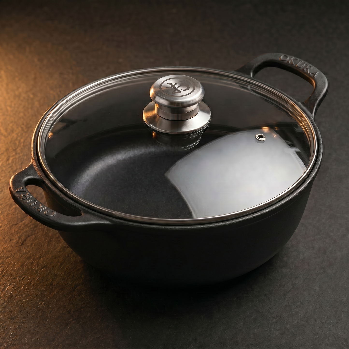 Enameled cast iron casserole pan with tempered glass lid, Okura